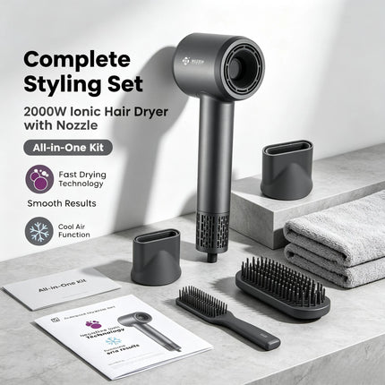 High Speed Hair Dryer 1600W Brushless Blow Dryer 110000RPM Low Noise 57dB Negative Ion Cold Shot Compact Styling Tool With Concentrator Nozzle For Home Salon