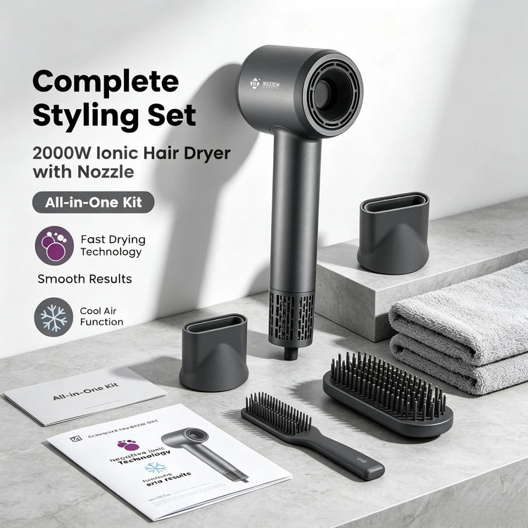 High Speed Hair Dryer 1600W Brushless Blow Dryer 110000RPM Low Noise 57dB Negative Ion Cold Shot Compact Styling Tool With Concentrator Nozzle For Home Salon