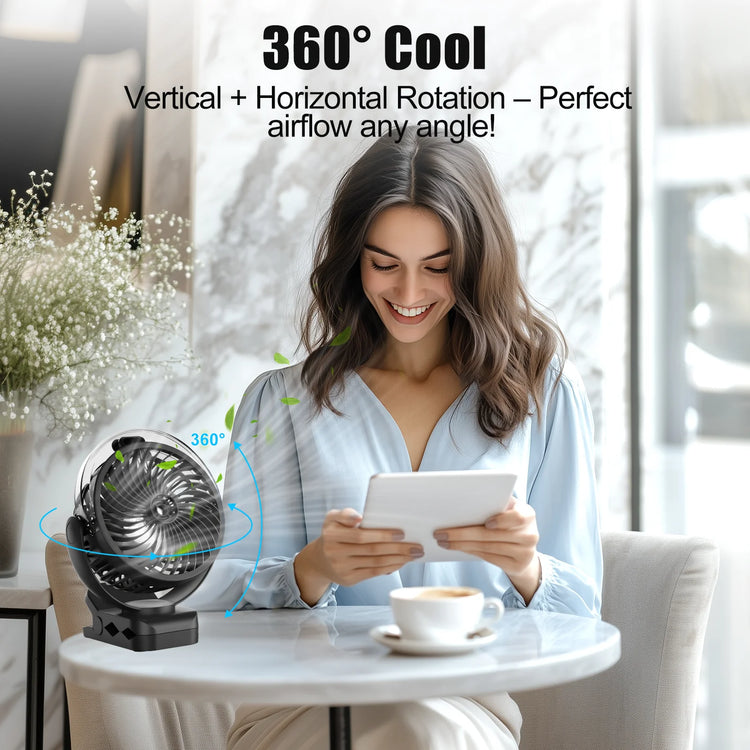 Ventilatore Portatile con Clip e Nebulizzatore da 4000mA 306 °   Ventilatore a spruzzo con impugnatura, supporto a polpo, mini umidificatore ricaricabile, 3 velocità, display digitale, ventilatore da tavolo regolabile
