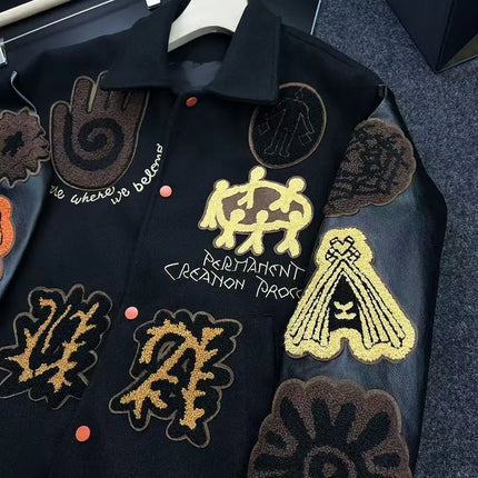 American Style Baseball Jacket Men's Loose Fit Casual Fashion Embroidery Unisex Coat Street High Street Hip Hop Trendy