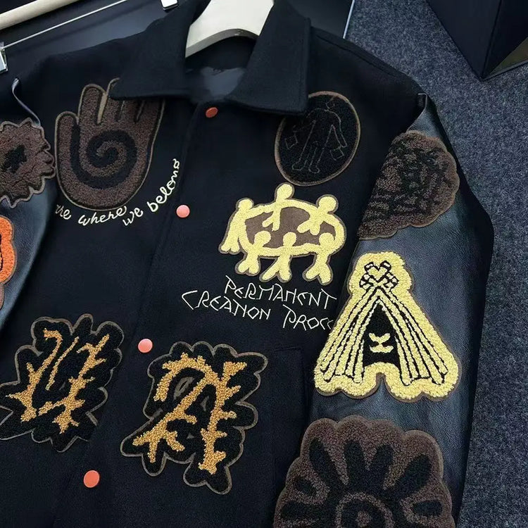 American Style Baseball Jacket Men's Loose Fit Casual Fashion Embroidery Unisex Coat Street High Street Hip Hop Trendy