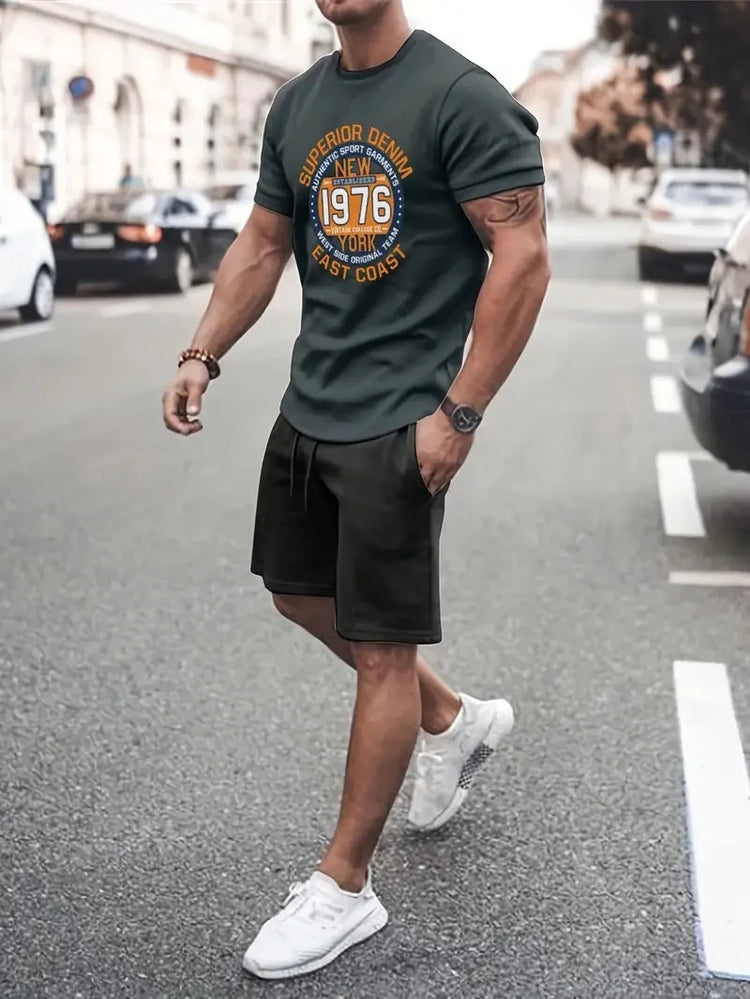 Nuovo vestito da uomo in due pezzi con stampa scozzese moda estate O-colletto Polo a maniche corte + pantaloncini abito da uomo in due pezzi