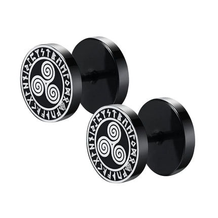 Orecchini a bottone con rune vichinghe norvegesi gotiche per uomo Ragazzi Rock Punk Acciaio inossidabile Testa di lupo Bussola Nodo celtico Orecchini neri Regalo platinumshop