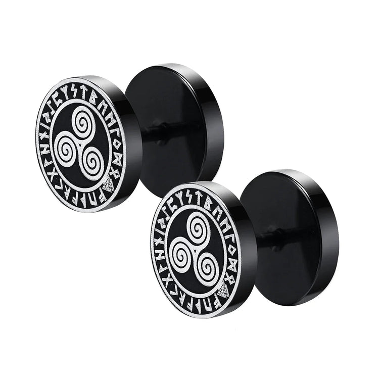 Orecchini a bottone con rune vichinghe norvegesi gotiche per uomo Ragazzi Rock Punk Acciaio inossidabile Testa di lupo Bussola Nodo celtico Orecchini neri Regalo platinumshop