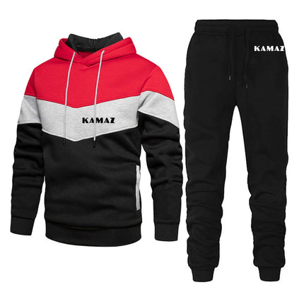 2025 Spring And Autumn Man's KAMAZ TRUCK Logo Print Convention Pocket Pullover Outdoor Sports Hoodies+Casual Long Pants Suits PlatiNum