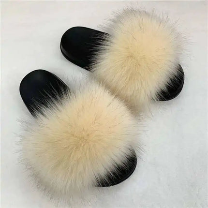 Fluffy Slippers for Women Soft Faux Fur Women's Summer Slippers Stylish Open Toe Sandals Comfy Fuzzy Indoor Outdoor Beach Shoes