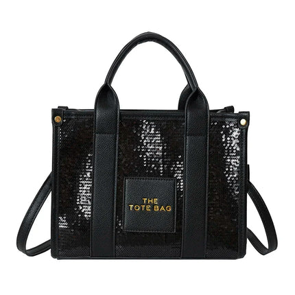 Sequins Top-Handle Bags Fashion PU Leather Shoulder Bag Large Capacity Travel Handbag Women Trendy Casual Satchel Tote Purse PlatiNum