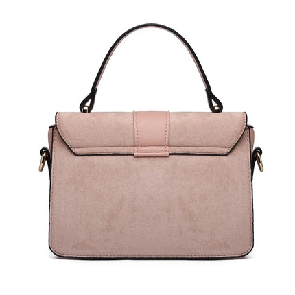 Miss Lulu WOMEN'S shoulder bag Medium Faux Leather & Suede Vintage Flap Crossbody Bag Oval Metal Ornate PlatiNum