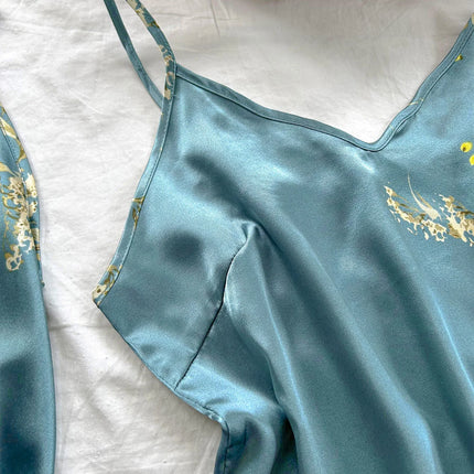 Pigiama da donna con stampa ciliegia Abito allacciato alla moda sexy Set pigiama da donna in 3 pezzi
