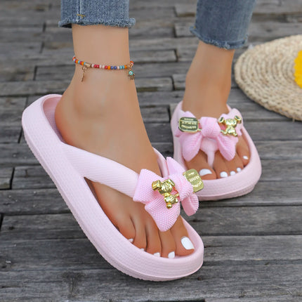 Infradito da donna multicolori estivi Sandali con fiocco in orsacchiotto metallico alla moda Sandali da spiaggia per le vacanze a casa Calzature versatili
