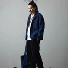 Indigo Blue Dyed Suit Jacket Heavy Sashiko Casual Japanese Retro Washed Coat Jacket