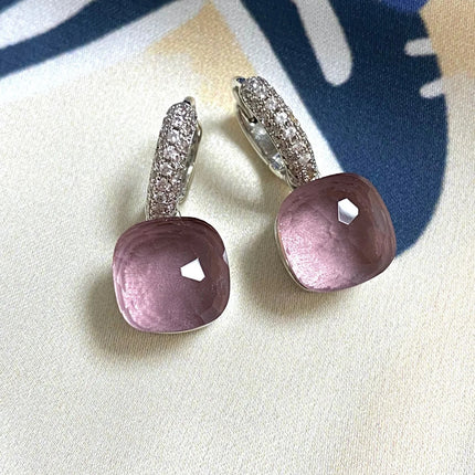 Classic Candy Color Earrings Inlay Transparent Zircon 27Colors Crystal Earrings Platinum Plated Fashion Jewelry For Women PlatiNum