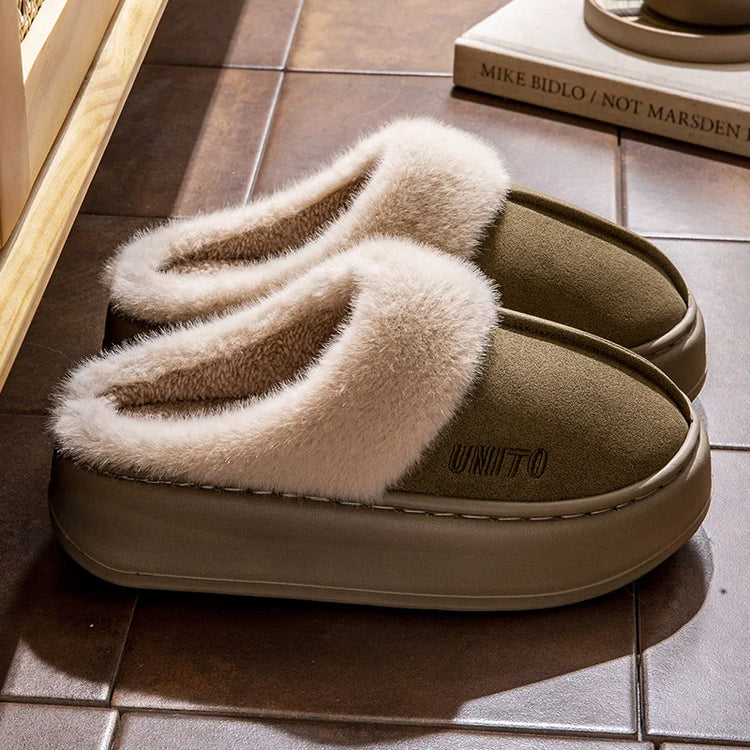 Comwarm Winter Furry Women's Slippers Anti-slip Indoor Slides Thick Sole Cotton Slides Fuzzy Cozy Warm Outdoor Women's Slippers