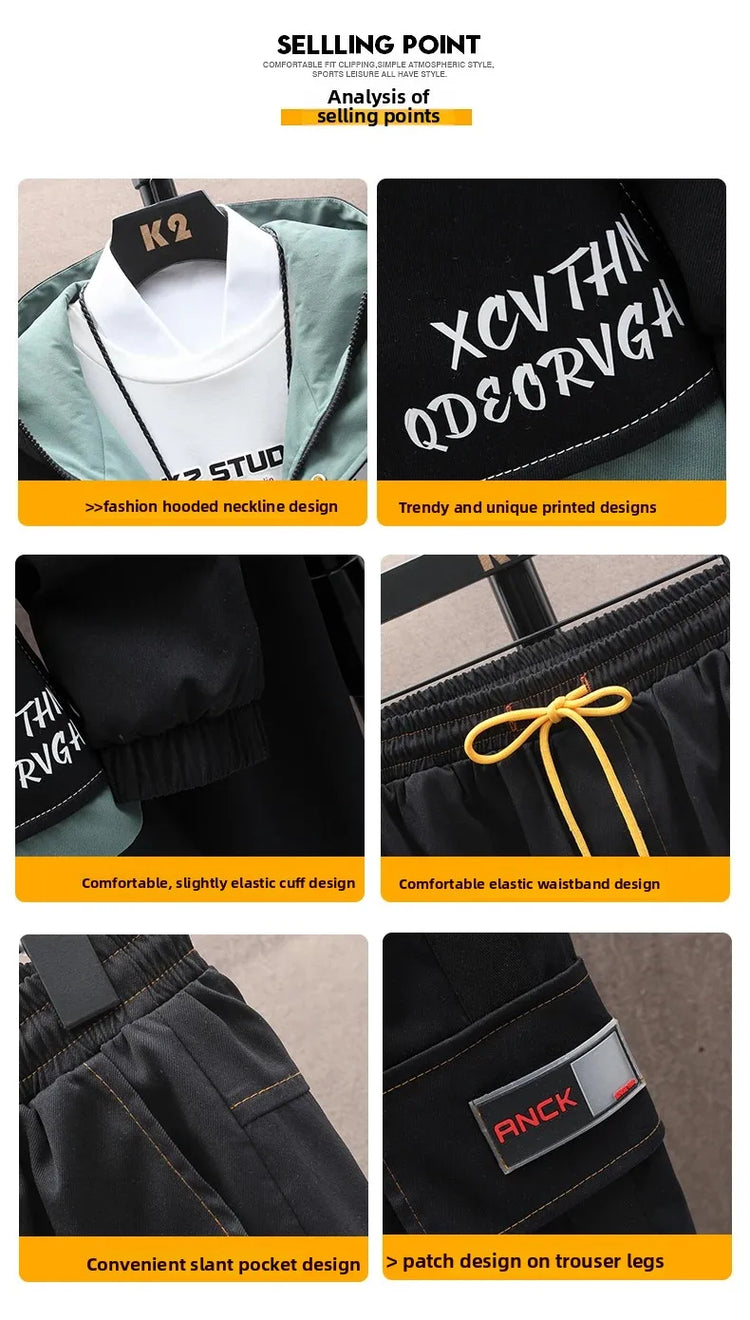 Spring Casual Men Sets Two Pieces Fashion Korean Trend Hooded Jacket + Pants Autumn Baseball Uniform Suit Man Outfit