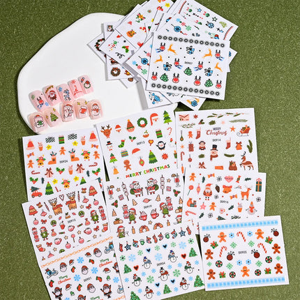24Pcs 3D Christmas Nail Stickers Cartoon Santa Claus Elk Snowman Snowflakes Self-Adhesive Nail Decals Kid Girl Xmas Gift Sliders