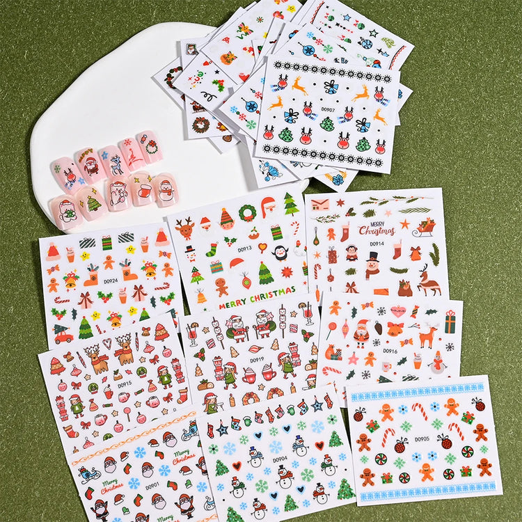 24Pcs 3D Christmas Nail Stickers Cartoon Santa Claus Elk Snowman Snowflakes Self-Adhesive Nail Decals Kid Girl Xmas Gift Sliders