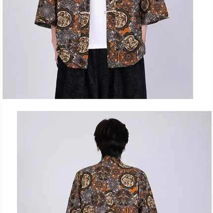 Camicie Uomo Yukata Cosplay Kimono Giapponese Retrò, Camicie Etniche Stampate da Uomo, Camicie in Lino Moda Donna, Blusa Oversize Haori