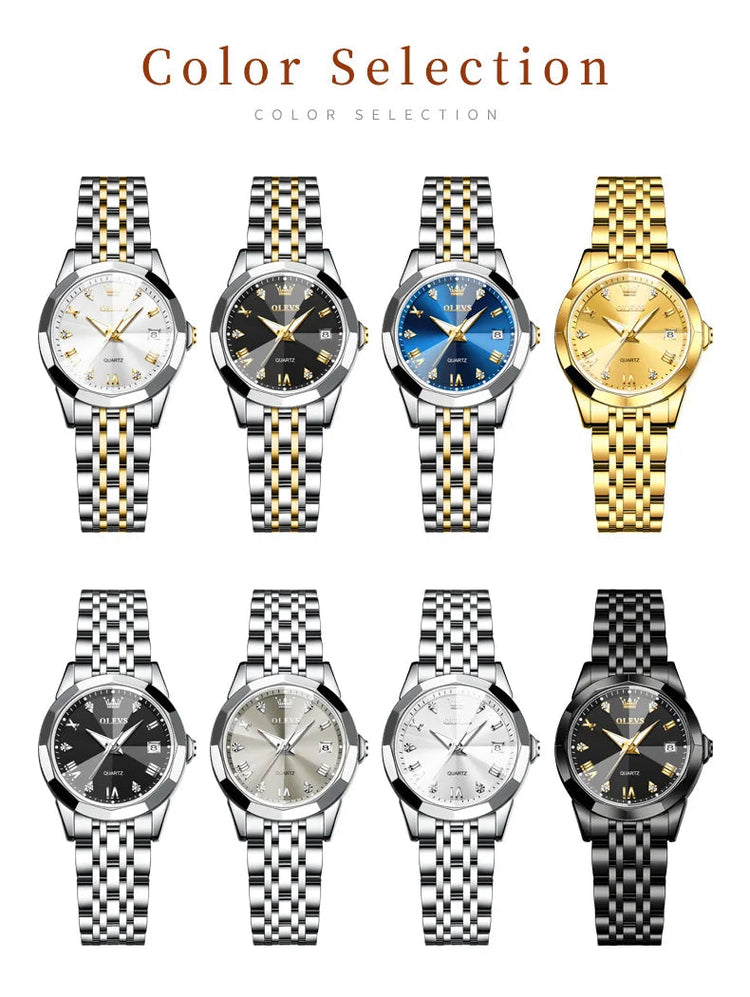 OLEVS 9931 Elegante Orologio da Donna di Lusso, Marca Originale, Movimento al Quarzo, Impermeabile, in Acciaio Inossidabile, Luminoso con Data platinumshop