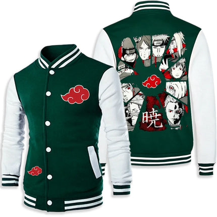 Anime Naruto Akatsuki Varsity Jacket Men Women Red Cloud Print Baseball Jacket Itachi Coat Unisex Streetwear Cosplay Outwear