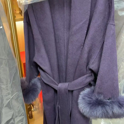 BJTZ Fox Fur Classic Long Double-Sided Pure Wool Coat For Women 2025 New Autumn Winter High-End Woolen Jacket