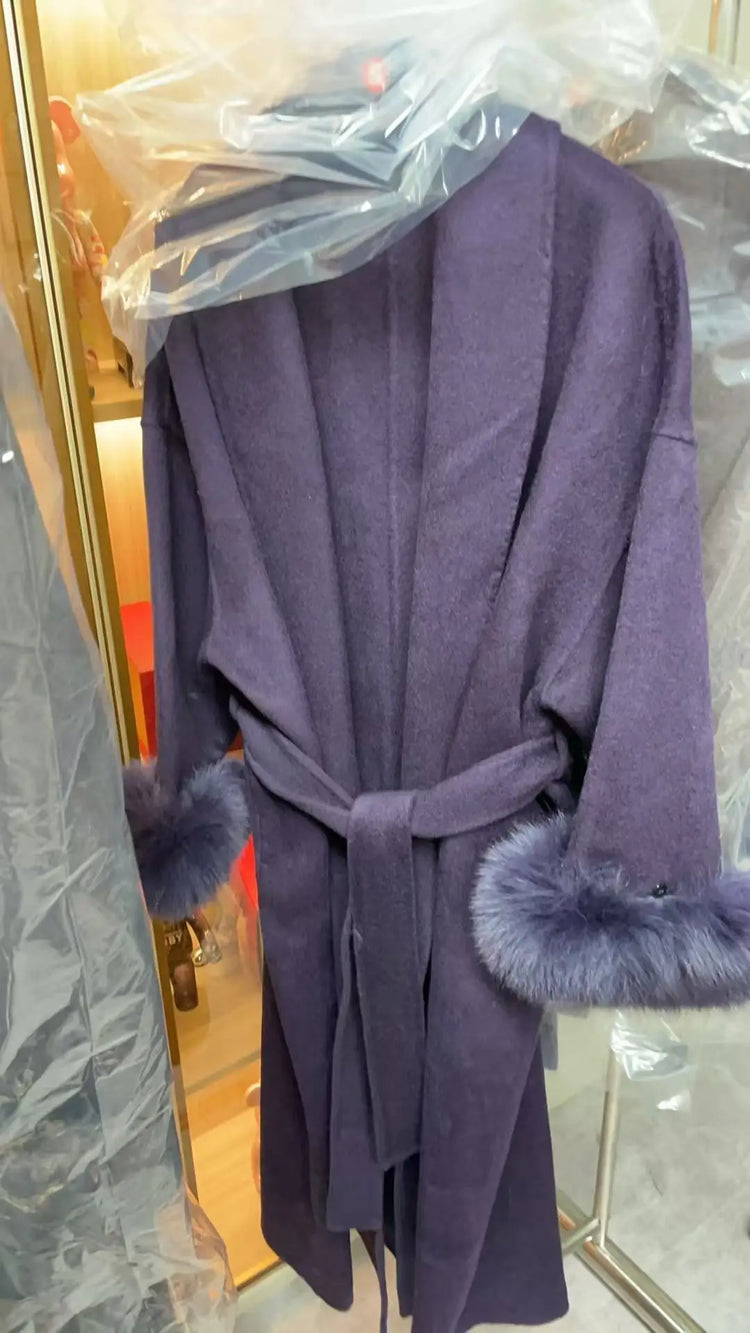 BJTZ Fox Fur Classic Long Double-Sided Pure Wool Coat For Women 2025 New Autumn Winter High-End Woolen Jacket