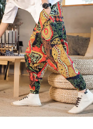 Pantaloni Harem da Uomo 2026 Stile Retrò con Stampa, Pantaloni Jogger Larghi e Comodi con Cavallo Ribassato, Stile Nepal Oversize, Pantaloni Casual da Uomo con Cavallo Ribassato