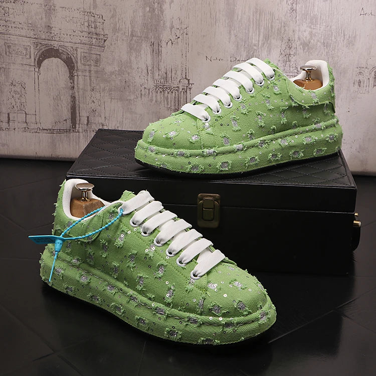 New Fashion Men Embroidery Canvas glitter Loafers Mens Casual Oxford Shoes Wedding Groom Driving Homecoming Business Footwear