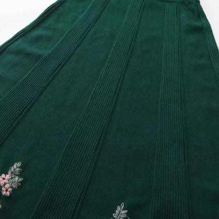 62-96cm Waist Fall Winter Long Skirts Women Elegant Handmade Embriodery Crochet Red Fruit Cashmere Wool Knitted Emerald Skirts PlatiNum
