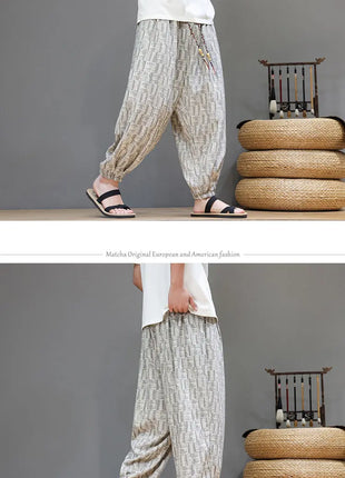 Men's Corduroy Chinese Style Wide Leg Trousers, Lantern Pants, Comfortable and Breathable for Autumn and Winter, Casual Joggers