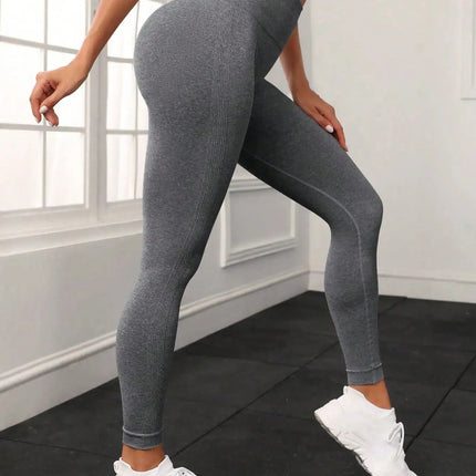 European and American Seamless Yoga Leggings with Waistband Lettering, Butt-Lifting, Quick-Dry Women's Breathable Tights for Pea PlatiNum