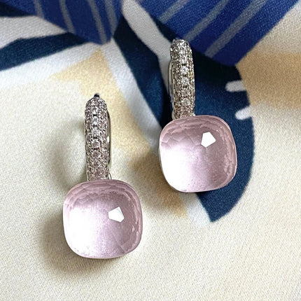 Classic Candy Color Earrings Inlay Transparent Zircon 27Colors Crystal Earrings Platinum Plated Fashion Jewelry For Women PlatiNum