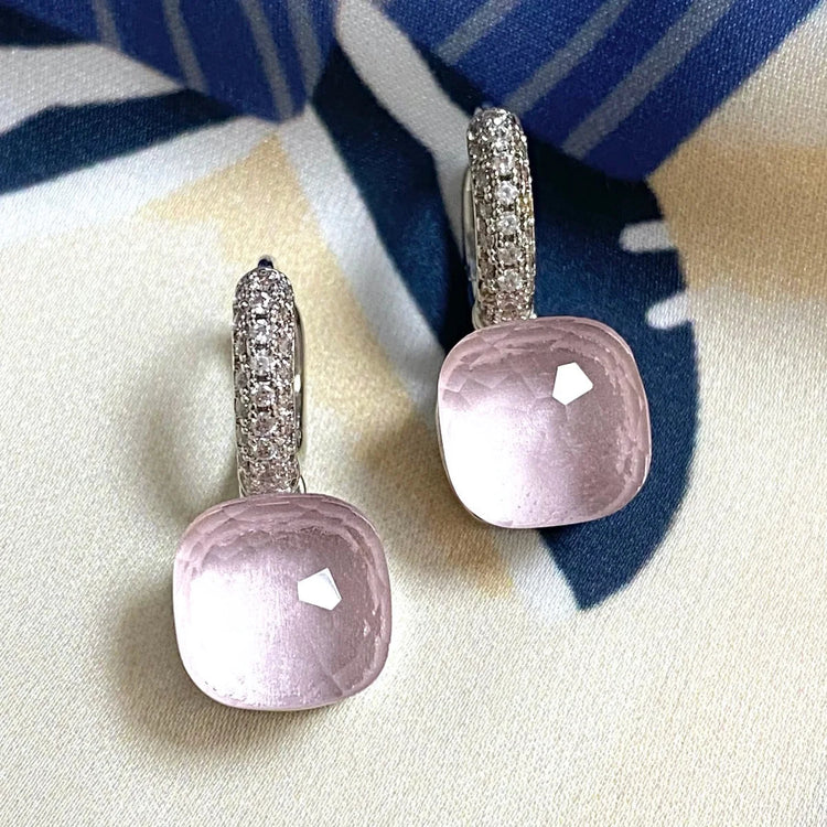 Classic Candy Color Earrings Inlay Transparent Zircon 27Colors Crystal Earrings Platinum Plated Fashion Jewelry For Women PlatiNum