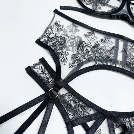 Sexy Floral Black Bikini Bra Set See through Ultra-Thin Underwear Lingerie for Women Female Erotic Panties Bra Underwear Set