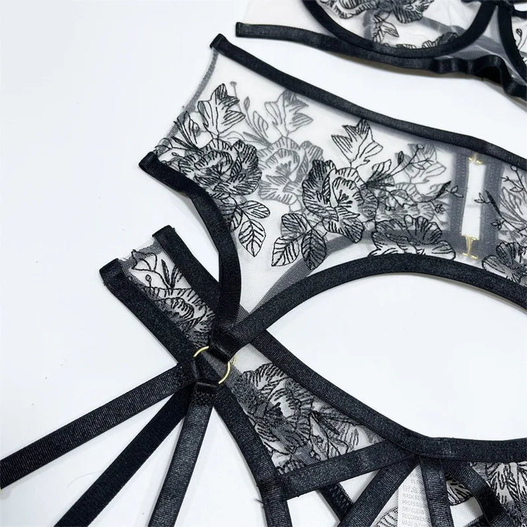Sexy Floral Black Bikini Bra Set See through Ultra-Thin Underwear Lingerie for Women Female Erotic Panties Bra Underwear Set