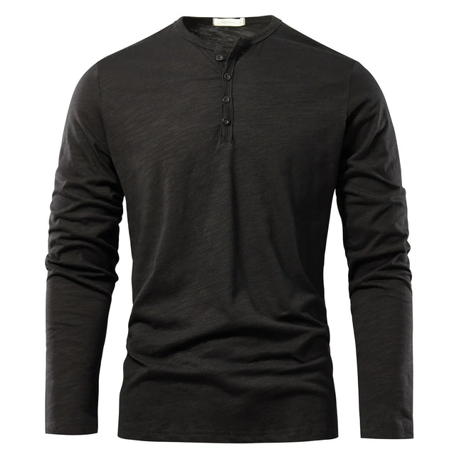 Henery Neck  Long Sleeve T shirt For Men Solid Spring Casual Mens T-shirts High Quality Male Tops Classic Clothes Men's T-shirts PlatiNum
