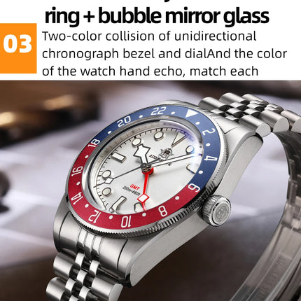 ADDIESDIVE Luxury GMT515-24H Men's Watch Diver 200m Bubble Mirror Glass BGW9 Super Luminous Stainless Steel Men's Analog Watches