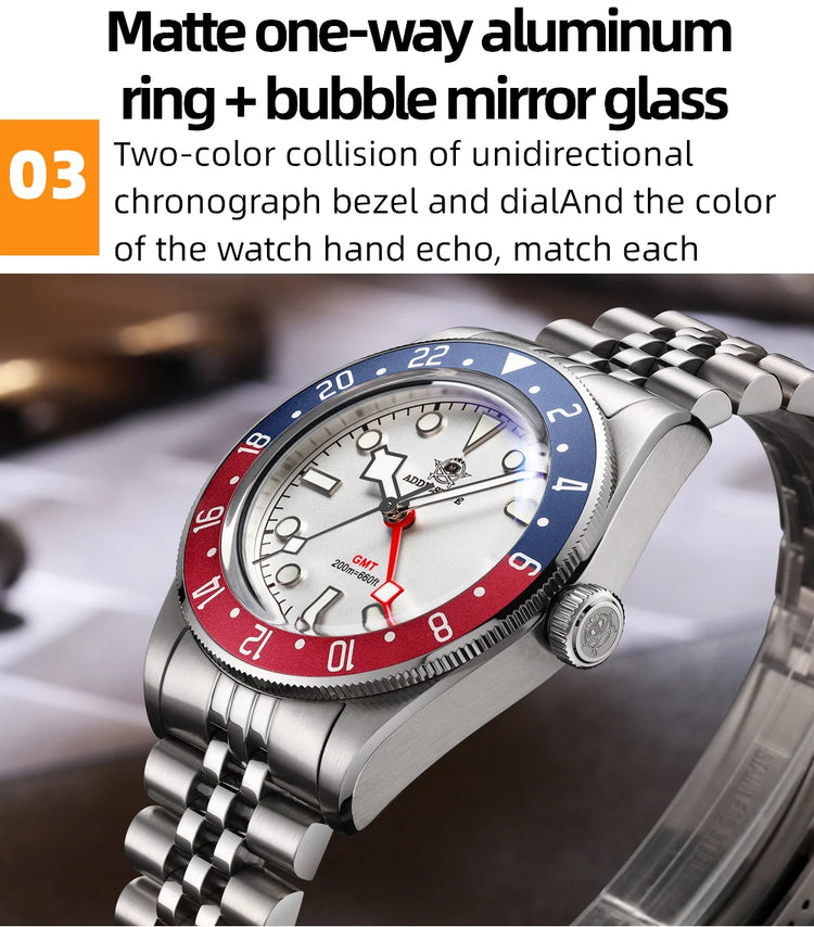 ADDIESDIVE Hot Sale GMT Movement Quartz Watch Stainless Steel Super Luminous 200M Diver Watches For Men AD2044 Relogio Masculino