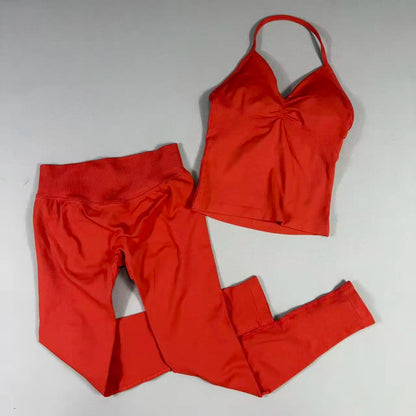 Yoga 2pcs Impact Gym Set Women Backless Tank Tops High Waist Scrunch Seamless Shorts Fitness Clothes Activewear Workout Sets