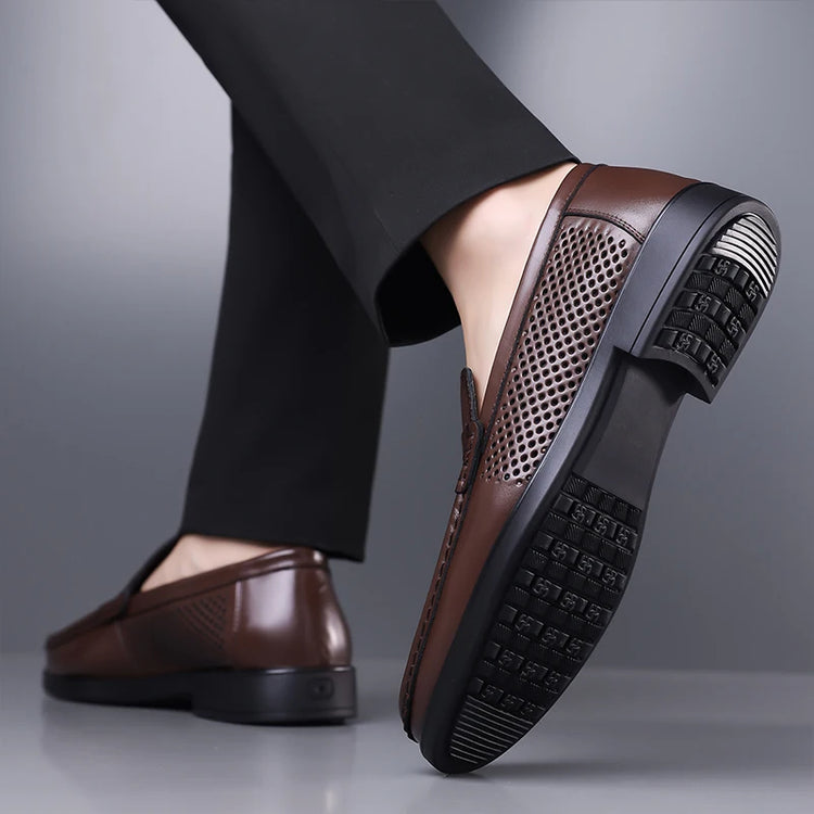 Mocassini in Pelle da Uomo Estate 2026, Scarpe Casual Slip-on Traspiranti, Comode per Camminare e per l'Ufficio