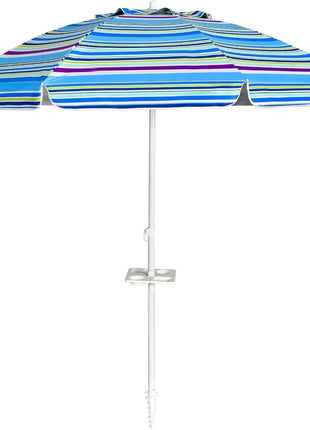 Ombrellone da spiaggia da 200 cm, con portabevande, ombrellone da giardino, antivento, UPF 50+, 30 °   Protezione solare pieghevole con punta a terra