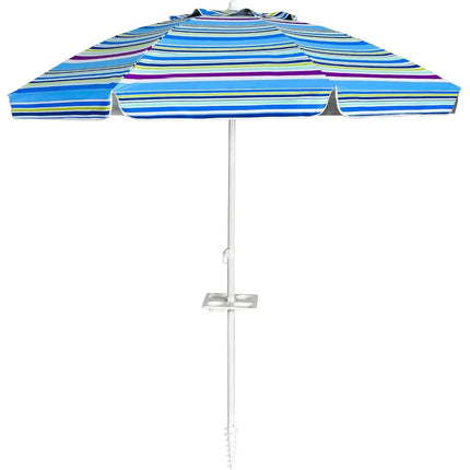 Ombrellone da spiaggia da 200 cm, con portabevande, ombrellone da giardino, antivento, UPF 50+, 30 °   Protezione solare pieghevole con punta a terra