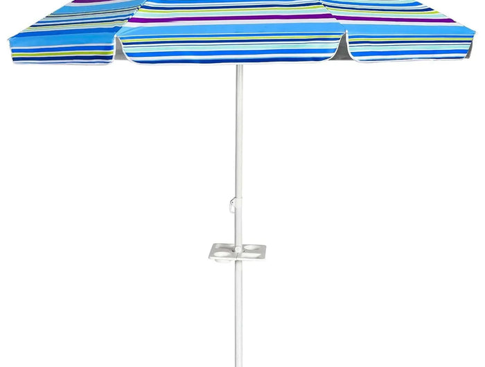 Ombrellone da spiaggia da 200 cm, con portabevande, ombrellone da giardino, antivento, UPF 50+, 30 °   Protezione solare pieghevole con punta a terra