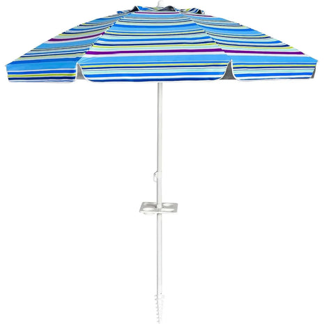 Ombrellone da spiaggia da 200 cm, con portabevande, ombrellone da giardino, antivento, UPF 50+, 30 °   Protezione solare pieghevole con punta a terra