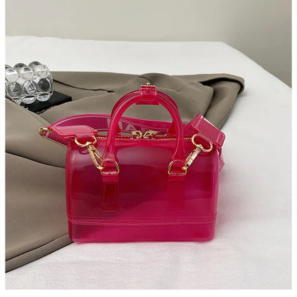 2025 Transparent PVC Beach Bag, Korean Style, Fresh and Sweet Silicone Shoulder Bag, Medium Size with Zipper Closure
