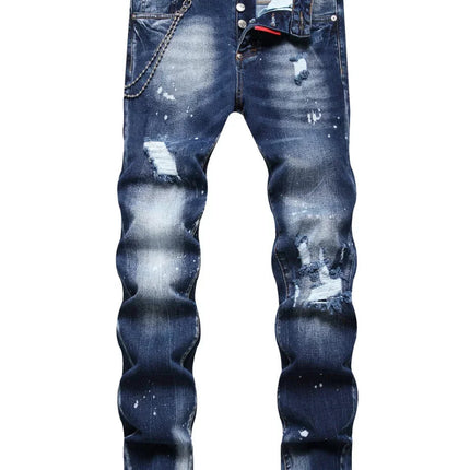 2025 Men's Ripped Jeans Luxury Brand Light Blue Holes Long Trousers Quality Male Fashion Stretch Slim Pants Men Skinny Jeans PlatiNum