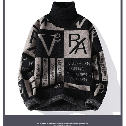 2024 Winter men's flower pattern Sweaters thick O-neck sweater men youth autumn Men's Turtle neck wool Casual Knitwear Pullover