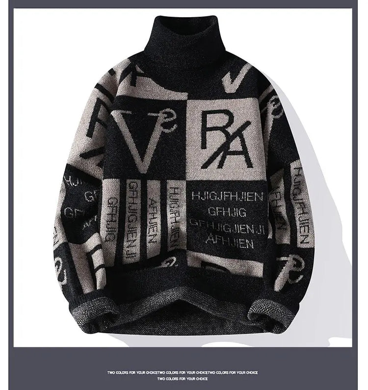 2024 Winter men's flower pattern Sweaters thick O-neck sweater men youth autumn Men's Turtle neck wool Casual Knitwear Pullover
