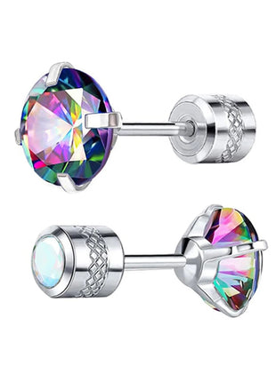 1 paio di orecchini a bottone con zirconi cubici in titanio puro con retro piatto 5A, adatti per donne e uomini, regalo di gioielli per orecchie sensibili platinumshop