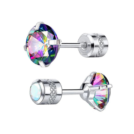 1 paio di orecchini a bottone con zirconi cubici in titanio puro con retro piatto 5A, adatti per donne e uomini, regalo di gioielli per orecchie sensibili platinumshop