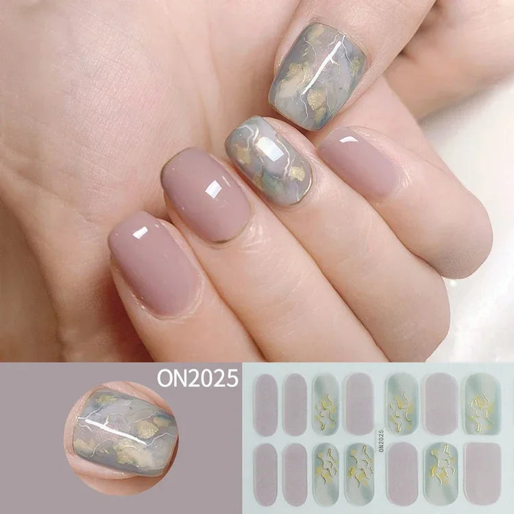 14Tips 3D Flowers Gradient Color Adhesive UV Gel Nail Stickers Fashionable Marble Pattern Nail Wraps DIY Manicure Arts Decals